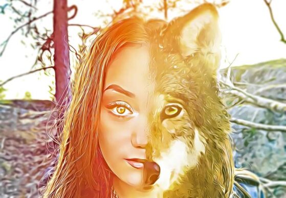 Half woman half wolf.